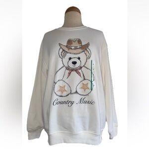 Zoe + Liv White Country Music Bear Sweatshirt